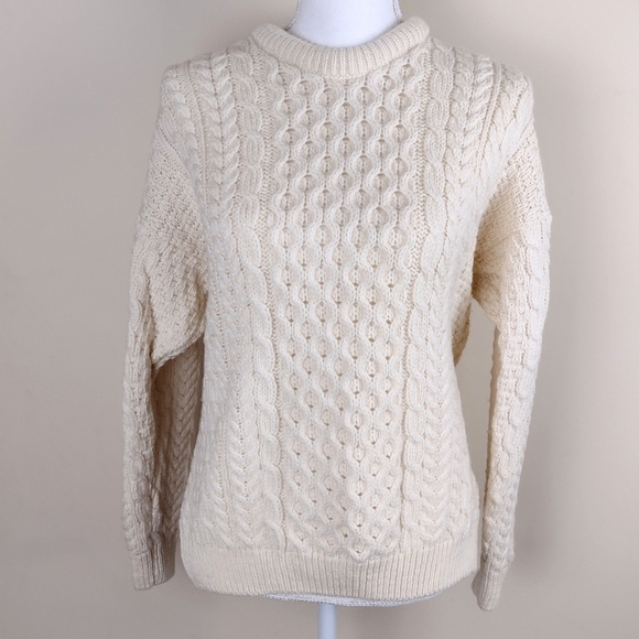 Carriage Donn Beige 100% Merino Wool Fisherman's Sweater Sz S - Picture 1 of 7